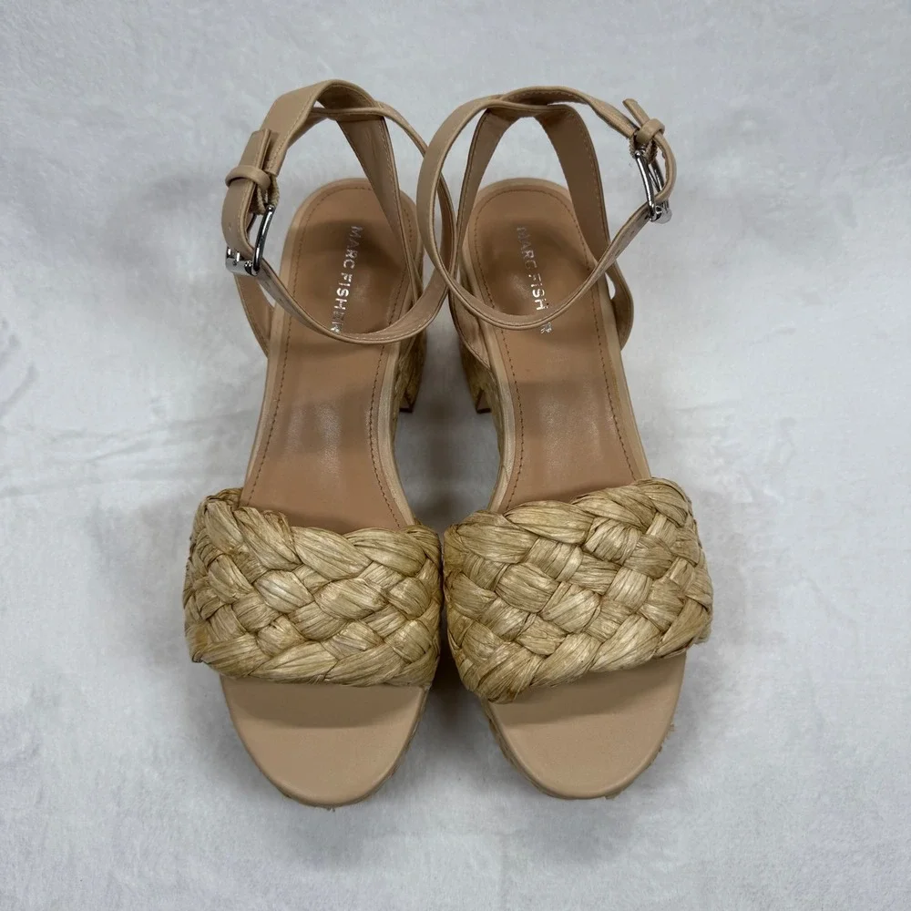 Marc Fisher Steel Espadrille Platform Sandals Woven Ankle Strap Beige Size‎ 10M